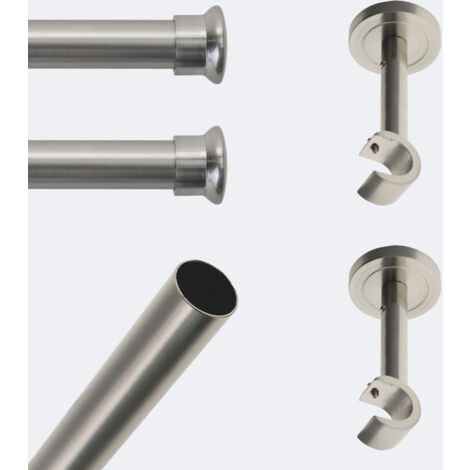 Kit de tringle à rideaux Nickel Mat 150cm Diam.20mm Embout Chapeau - Fixation Mur - Boulet