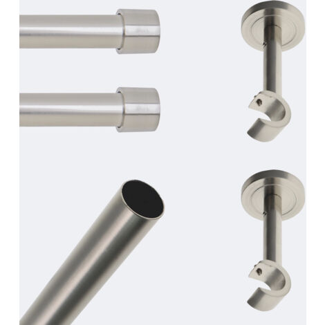 Kit de tringle à rideaux Nickel Mat 200cm Diam.20mm Embout Capuchon - Fixation Mur - Boulet