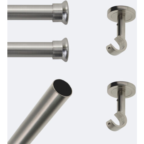 Kit de tringle à rideaux Nickel Mat 200cm Diam.20mm Embout Chapeau - Fixation Plafond - Boulet