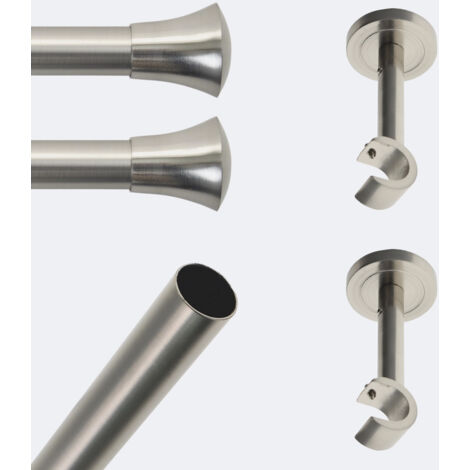 Kit de tringle à rideaux Nickel Mat 200cm Diam.20mm Embout Pommeau - Fixation Mur - Boulet