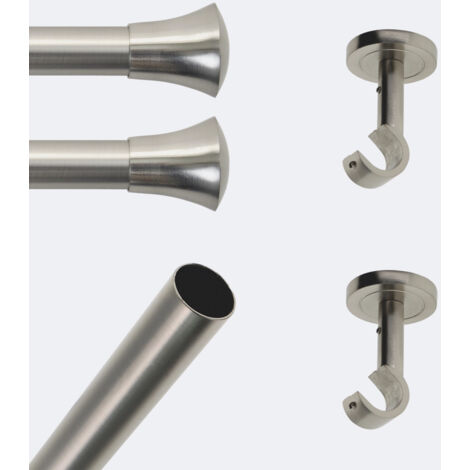 Kit de tringle à rideaux Nickel Mat 200cm Diam.20mm Embout Pommeau - Fixation Plafond - Boulet