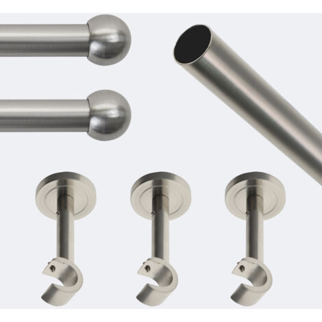 Kit de tringle à rideaux Nickel Mat 250cm Diam.20mm Embout Boule - Fixation Mur - Boulet