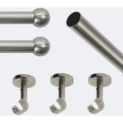 Kit de tringle à rideaux Nickel Mat 250cm Diam.20mm Embout Boule - Fixation Plafond - Boulet