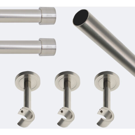 Kit de tringle à rideaux Nickel Mat 250cm Diam.20mm Embout Capuchon - Fixation Mur - Boulet