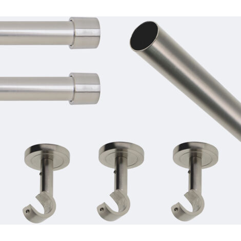Kit de tringle à rideaux Nickel Mat 250cm Diam.20mm Embout Capuchon - Fixation Plafond - Boulet