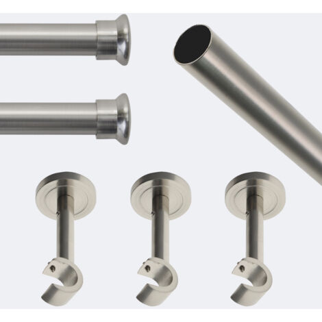 Kit de tringle à rideaux Nickel Mat 250cm Diam.20mm Embout Chapeau - Fixation Mur - Boulet