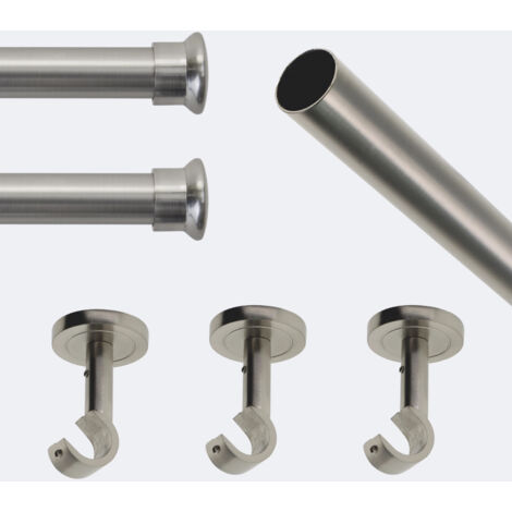 Kit de tringle à rideaux Nickel Mat 250cm Diam.20mm Embout Chapeau - Fixation Plafond - Boulet