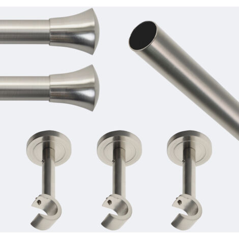 Kit de tringle à rideaux Nickel Mat 250cm Diam.20mm Embout Pommeau - Fixation Mur - Boulet