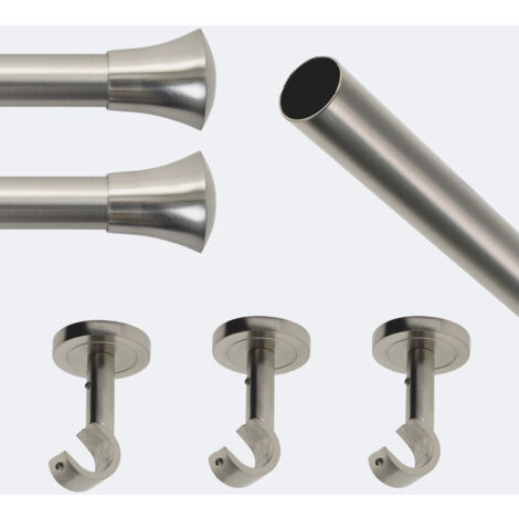 Kit de tringle à rideaux Nickel Mat 250cm Diam.20mm Embout Pommeau - Fixation Plafond - Boulet