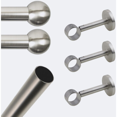 Kit de tringle à rideaux Nickel Mat 250cm Diam.28mm Embout Boule - Fixation Mur - Boulet