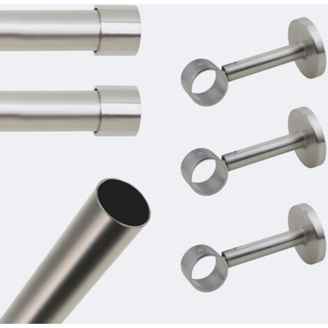 Kit de tringle à rideaux Nickel Mat 250cm Diam.28mm Embout Capuchon - Fixation Mur - Boulet