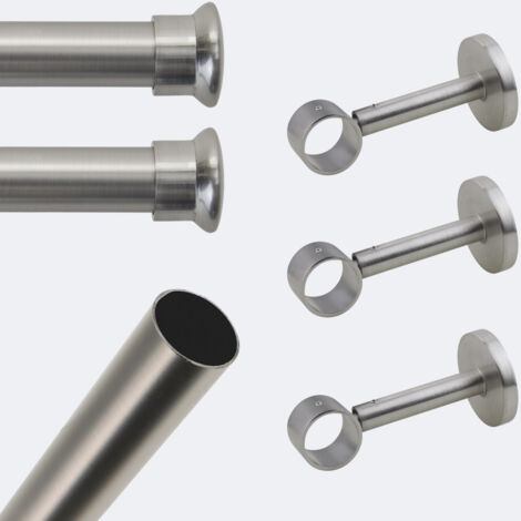 Kit de tringle à rideaux Nickel Mat 250cm Diam.28mm Embout Chapeau - Fixation Mur - Boulet