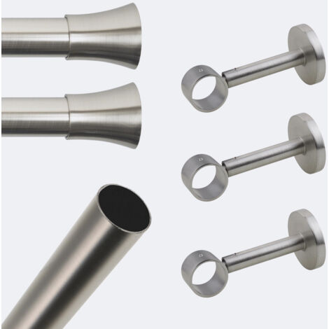 Kit de tringle à rideaux Nickel Mat 250cm Diam.28mm Embout Pommeau - Fixation Mur - Boulet