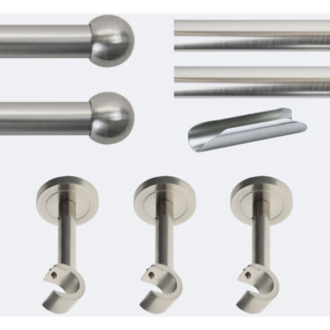 Kit de tringle à rideaux Nickel Mat 300cm Diam.20mm Embout Boule - Fixation Mur - Boulet