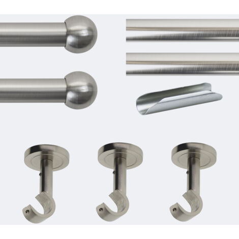 Kit de tringle à rideaux Nickel Mat 300cm Diam.20mm Embout Boule - Fixation Plafond - Boulet