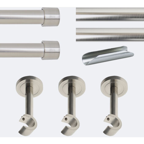 Kit de tringle à rideaux Nickel Mat 300cm Diam.20mm Embout Capuchon - Fixation Mur - Boulet