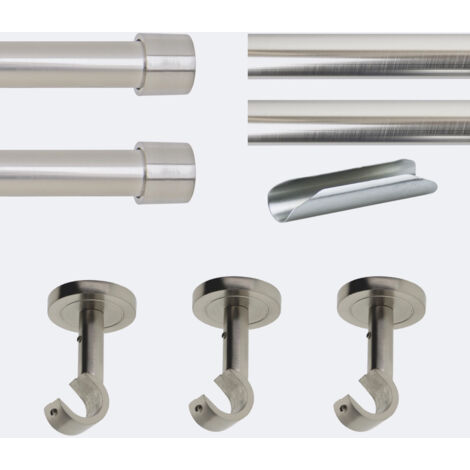 Kit de tringle à rideaux Nickel Mat 300cm Diam.20mm Embout Capuchon - Fixation Plafond - Boulet