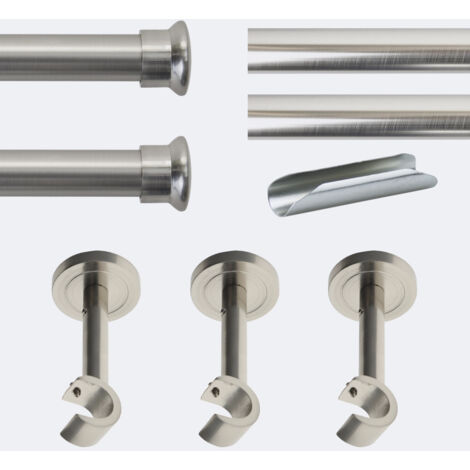 Kit de tringle à rideaux Nickel Mat 300cm Diam.20mm Embout Chapeau - Fixation Mur - Boulet