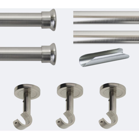 Kit de tringle à rideaux Nickel Mat 300cm Diam.20mm Embout Chapeau - Fixation Plafond - Boulet