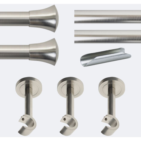 Kit de tringle à rideaux Nickel Mat 300cm Diam.20mm Embout Pommeau - Fixation Mur - Boulet