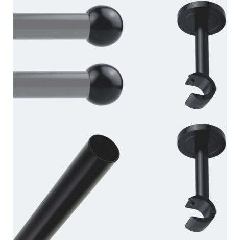 Kit de tringle à rideaux Noir Mat 150cm Diam.20mm Embout Boule - Fixation Mur - Boulet