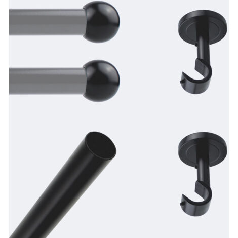 Kit de tringle à rideaux Noir Mat 150cm Diam.20mm Embout Boule - Fixation Plafond - Boulet