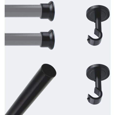 Kit de tringle à rideaux Noir Mat 150cm Diam.20mm Embout Chapeau - Fixation Plafond - Boulet