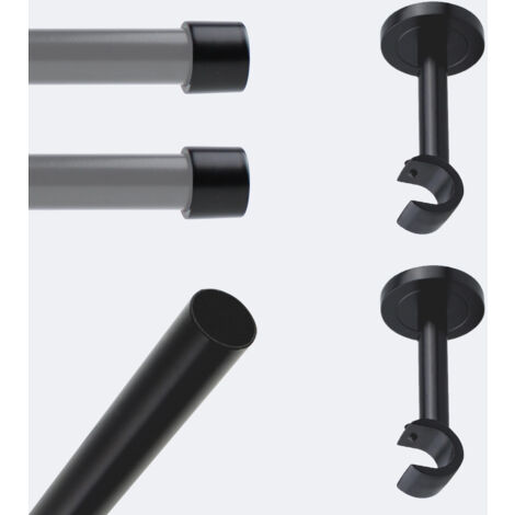 Kit de tringle à rideaux Noir Mat 200cm Diam.20mm Embout Capuchon - Fixation Mur - Boulet