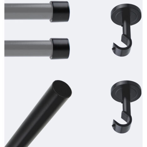Kit de tringle à rideaux Noir Mat 200cm Diam.20mm Embout Capuchon - Fixation Plafond - Boulet