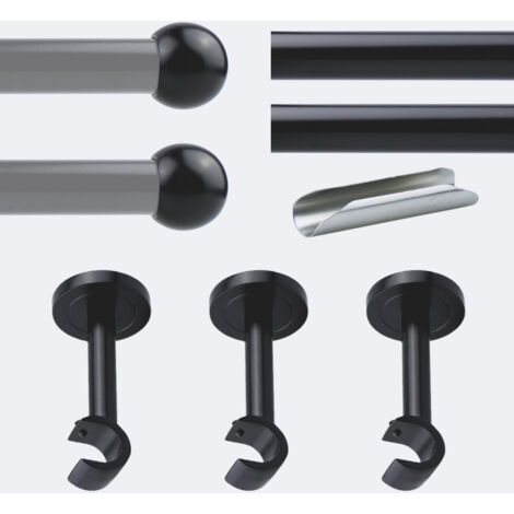 Kit de tringle à rideaux Noir Mat 300cm Diam.20mm Embout Boule - Fixation Mur - Boulet