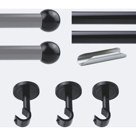 Kit de tringle à rideaux Noir Mat 300cm Diam.20mm Embout Boule - Fixation Plafond - Boulet