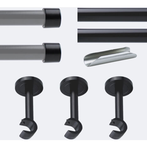 Kit de tringle à rideaux Noir Mat 300cm Diam.20mm Embout Capuchon - Fixation Mur - Boulet
