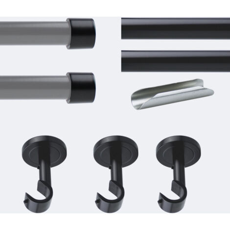 Kit de tringle à rideaux Noir Mat 300cm Diam.20mm Embout Capuchon - Fixation Plafond - Boulet