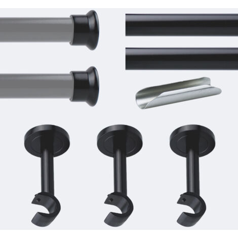 Kit de tringle à rideaux Noir Mat 300cm Diam.20mm Embout Chapeau - Fixation Mur - Boulet