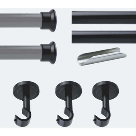 Kit de tringle à rideaux Noir Mat 300cm Diam.20mm Embout Chapeau - Fixation Plafond - Boulet