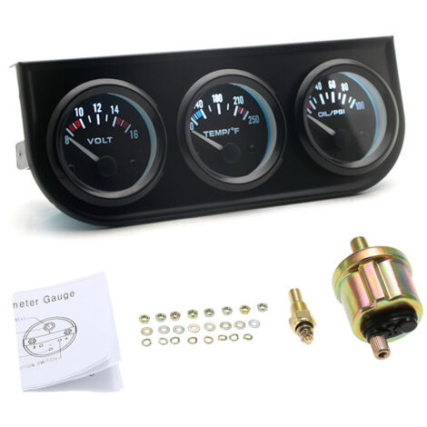Kit de trois manomètres 3 en 1 pour voiture : voltmètre, manomètre d'eau et manomètre de pression d'huile (52 mm).