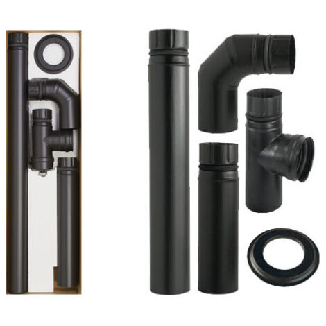 Kit de tubos para estufas de pellet Ø8 cm – 5 piezas esmaltadas en negro mate – A.L.A.
