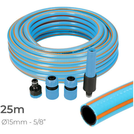 Kit De Tuyau De Jardin Professionnel Intérieur ø15mm Extérieur ø20mm (5/8'') 25m Avec Accessoires Pvc Edm