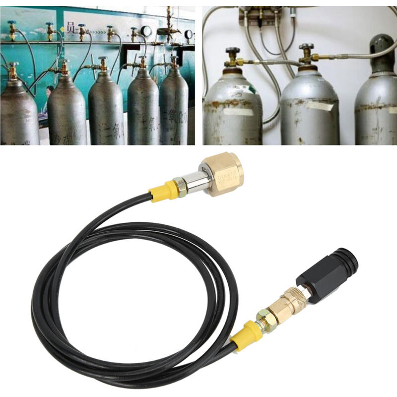 Treetalk - Kit de tuyau de soda adaptateur de réservoir de CO2 SodaStream W21.8-14 / DIN477 (tuyau noir haute pression fin de 1,5 m connecté à un