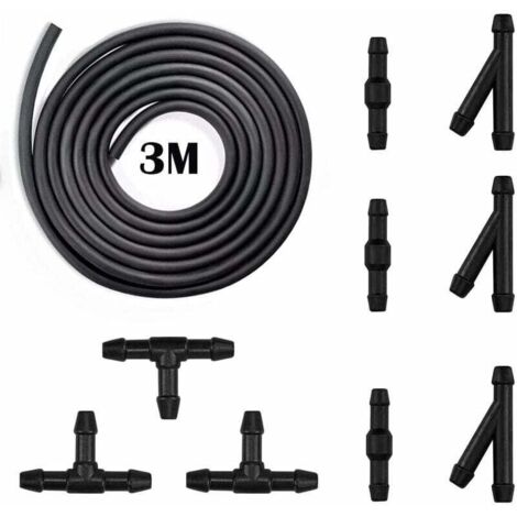 Kit de Tuyau Essuie Glace, 3M Tuyau de Liquide de Lave-Glace, Buse D'essuie-Glace Brouillard Lave-Linge Tuyau de Pulvérisation, avec raccord de tuyau 9 Pièces