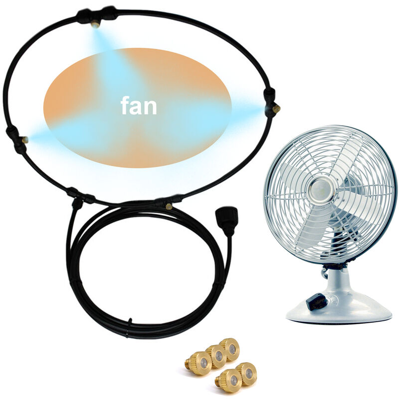 

Kit de ventilador de nebulizacion para exteriores, linea de ventiladores y 5 boquillas de nebulizacion de laton,16 pulgadas