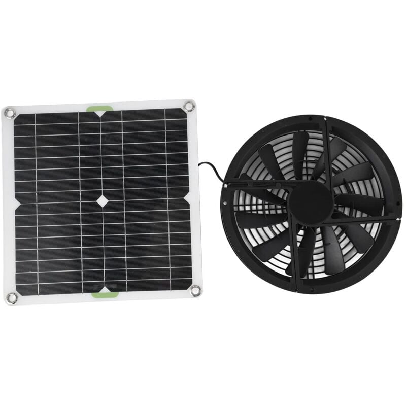 Rosvola - Jeffergarden Kit de ventilateur de panneau solaire 10 pouces 100W, boîtier de Ventilation rond étanche, échappement pour poulailler, serre,