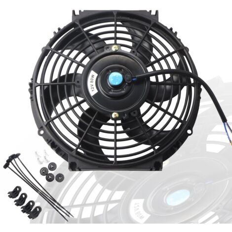 Kit de ventilateur de refroidissement de radiateur électrique mince universel de 10 in – Ventilateur double fonction 12 V 80 W avec matériel de montage, pour voiture/camion/SUV (noir)