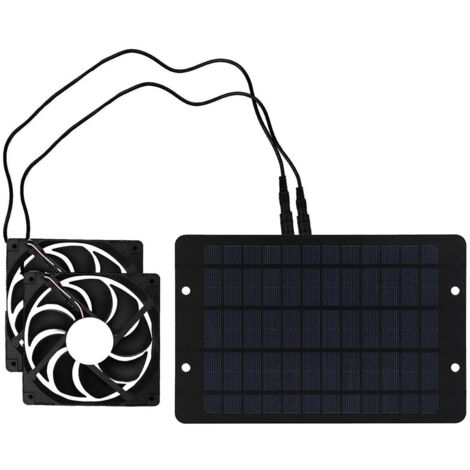Kit de Ventilateurs Extracteur Solaire 10W 12V pour Serre Poulailler Cabane Hangar, Panneau Solaire + 2 Ventilateurs Aluminium/Acrylic ABS.
