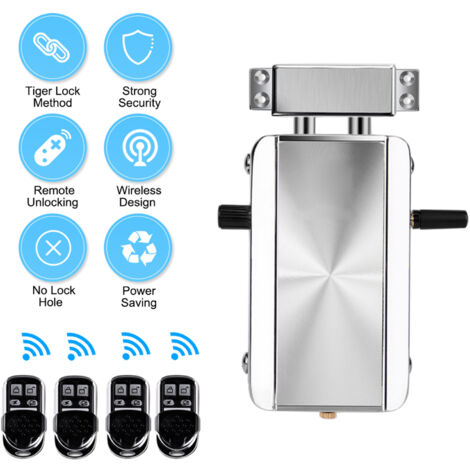 Kit de Verrouillage de Porte Électronique Intelligent, Serrure Porte Sans Fil, Système de Contrôle d'Accès à Pêne Dormant Verrou Sans Clé avec 4 Télécommandes
