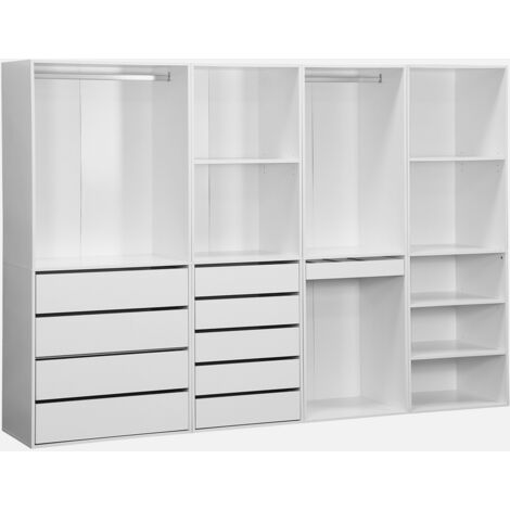 Kit de vestuario modulable con 4 unidades, Modulo, Blanco, 260x45x180 cm