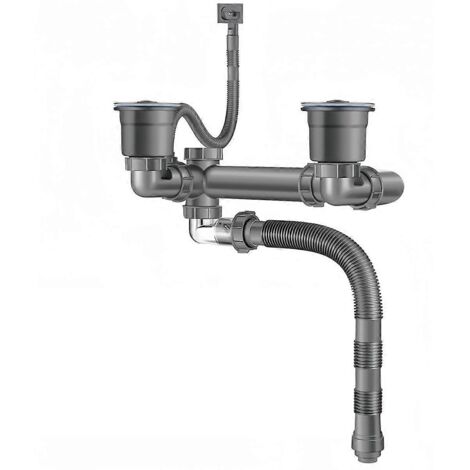 Kit de vidange double pour évier gain de place