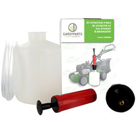 Kit de vidange - Livrée avec une pompe - 2 durites huile et essence, un récipient de récolte d'huile ou essence de 1,4 L - Un ra