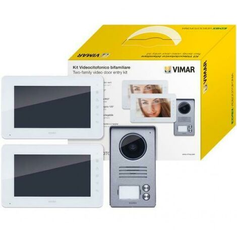 Kit de videoportero vimar para dos familias con 2 pantallas internas de 7 pulgadas con altavoz y teclado capacitivo en color blanco k40911
