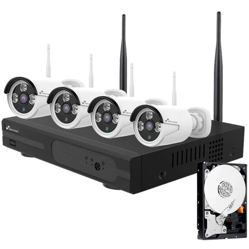 Nivian - kit de vidéosurveillance ip full hd sans fil 4 caméras 3 mpx wifi hd 500 gb